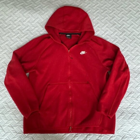 Nike Tech Fleece Men Large University Red White Zippered Hoodie Hooded Jacket - Picture 3 of 13